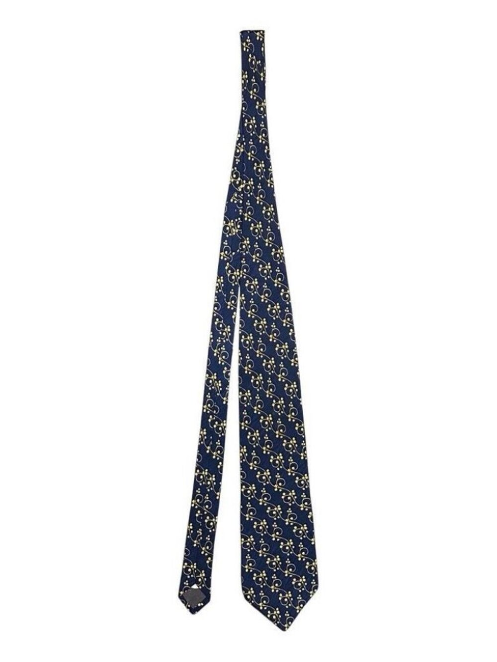 YSL Yves Saint Laurent Mens Navy Blue Leaf Botanical Designer Neck Tie Silk